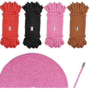 4 Pack Braided Twisted Silk Rope 8mm, AngleKai 32FT Skin Friendly Soft Twine Polyester Silk Rope, Multi-Purpose Smooth Silk Nylon Twisted Braided Durable Silk Rope