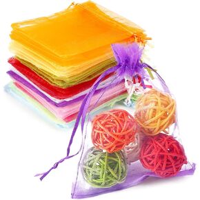 WenTao 100PCS Organza Gift Bags, 4x4.72 Mixed Color Wedding Favor Bags with Drawstring, Premium Candy Jewelry Pouch Party Wrap