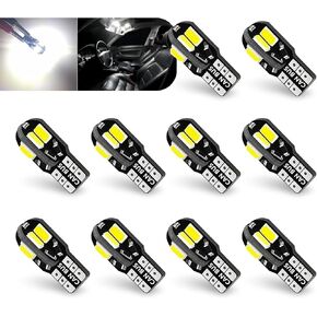 10 PCS T10 Car LED License Plate Light, 12V-5730-8SMD 6500K Canbus Error-free Light Width Indicator Light, Map Light Dome Light Reading Light Accessories, Suitable for Most Models (White)