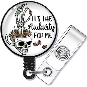 No Coffee No Workee Badge Reel Retractable with Alligator Clip, Funny Skeleton ID Badge Holder Gift for Nurse Doctor Radiology X-Ray Orthopedics Office Worker Boss Colleague Social Worker