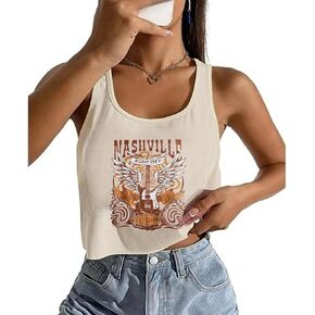 Nashville Music Crop Tops for Women Sexy Country Music Crop Shirt Tops Vintage Guitar Wings Graphic Tank Tops