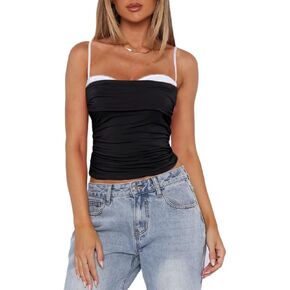 قميص نسائي من RUEWEY Y2K بحزام سباغيتي بدون ظهر مكشكش كامي بوستير قميص صيفي للخروج in Kuwait