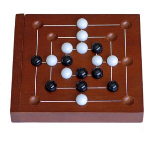 WE Games Nine Men's Morris Board Game, 5 inch Travel Size - Solid Wood Board with Magnetic Closure, 9 Clear & 9 Blue Marbles, Classic 2-Player Strategy Game for Adults, Perfect for Game Nights