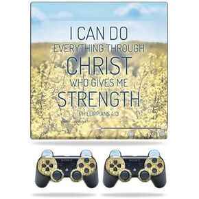 Skin Compatible with Sony Playstation 3 PS3 Slim + 2 Controllers – Through Christ | MightySkins Protective, Durable, and Unique Vinyl wrap Cover | Easy to Apply, Remove | Made in The USA