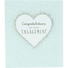 Engagement Card for Him/Her/Friend - Silver Foil Heart Design, silver|white|blue|grey, 137mm x 159mm