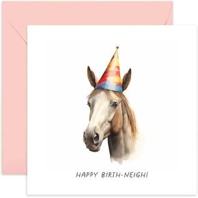 Old English Co. Funny Horse Birthday Card for Her - 'Happy Birth-neigh!' humorous Birthday Greeting Card for Men and Women - Funny Birthday Cards for Friends Family | Blank Inside Envelope