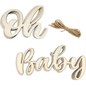 8 Pack Wood Oh Baby Cutouts Wooden Baby Shower Ornaments DIY Baby Party Craft 1st Birthday Gift Tags for Baby Shower Party Gender Reveal Backdrop,Baby Announcements