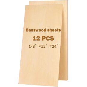 12 Boards of 11.8"x 11.8", 3mm Basswood Sheets 1/8 (Balsa Planks), Glowforge Ready, Unfinished | for Laser Engraving, CNC, Wood Burning, Router, Scroll Saw. by Speed Snails