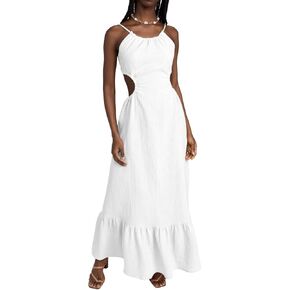 Aigeman Womens Sexy Spaghetti Straps Sleevelss Halter Neck Backless Maxi Dress Cutout Waist Ruffle Hem Party Dress 179