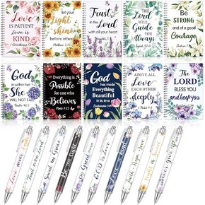 20 Pieces Christian Inspirational Gifts Set A5 Floral Bible Verse Notebooks with Motivational Pens Positive Religious Journals and Ballpoint Pen Set for School Classroom Office Scripture Gifts