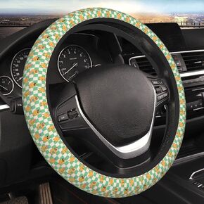Car Steering Wheel Cover,Black Grey Checkered Anti Slip Steering Wheel Protector Universal 15 Inch Auto Interior Decor for Women Men