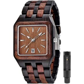 Tiong Mens Wooden Watch Analog Quartz Movement Handcraft Lightweight Wood Wrist watch for men