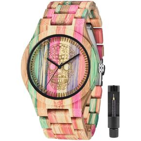 Tiong Mens Wooden Watch Analog Quartz Movement Handcraft Lightweight Wood Wrist watch for men
