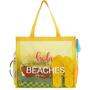 Montana West Large Mesh Beach Tote Bag Net Mesh Pool Bag with Two Pockets