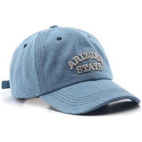 Trending Fashion Denim Washed Style Dad Hat, Curved Brim Cap Arizona State Cotton Baseball Men Women Golf Surf