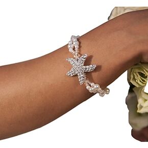 Barmine Maldives Rhinestone starfish bracelet, Beach wedding bracelet, Bridal jewelry, Pearl beaded bracelet, Bridesmaid gift, 1 piece