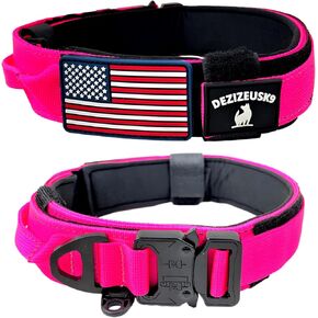 Tactical Dog Collar with Handle, American Flag Patch, 1.5 Inch Wide Thick Heavy Duty Nylon, Quick Release Metal Buckle, Customizable Name Plate, Ideal Dog Collars for Medium to Large Breeds K9 Harness