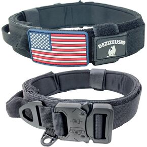 Tactical Dog Collar with Handle, American Flag Patch, 1.5 Inch Wide Thick Heavy Duty Nylon, Quick Release Metal Buckle, Customizable Name Plate, Ideal Dog Collars for Medium to Large Breeds K9 Harness