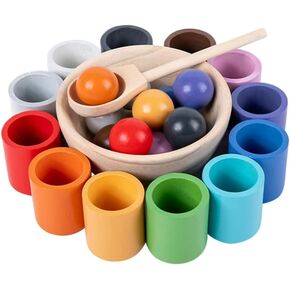 Toddmomy 1 Set of Wooden Sorting Balls Toys Balls in Cups Montessori Toy Wooden Color Sorting Balls for Learning Color Sorting and Counting