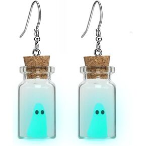 Ghost Earrings(Blue), Ghost In A Bottle Earrings, The Adopt A Ghost Earrings, Halloween Tiny Glow-In-The-Dark Spooky Charm Pendant Earrings Christmas Jewelry Gifts for Women