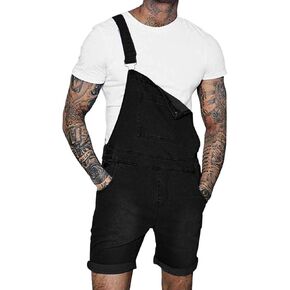 Runcati Mens Denim Shorts Bib Overall Jean Romper Casual Loose Fit Walkshort Button Pockets Summer Jumpersuit