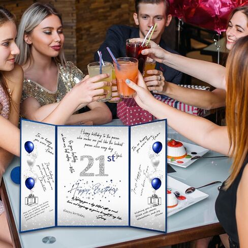 Crenics زينة عيد الميلاد الحادي والعشرون لها أو له، بديل كتاب ضيف عيد الميلاد الحادي والعشرين الإبداعي، كتاب توقيع عيد الميلاد الأزرق والفضي 21 مقاس 18 × 12 بوصة، هدايا رائعة لعيد الميلاد الحادي والعشرين in Kuwait