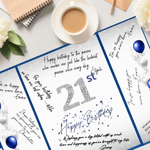Crenics زينة عيد الميلاد الحادي والعشرون لها أو له، بديل كتاب ضيف عيد الميلاد الحادي والعشرين الإبداعي، كتاب توقيع عيد الميلاد الأزرق والفضي 21 مقاس 18 × 12 بوصة، هدايا رائعة لعيد الميلاد الحادي والعشرين in Kuwait