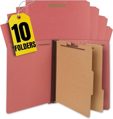 1InTheOffice Classification File Folder with Fasteners, Letter Size, 2 Dividers, 2.5" Expansion, Red, 10 Pack in Saudi Arabia