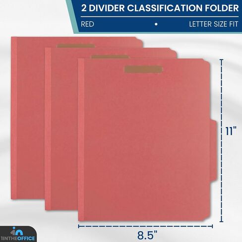 1InTheOffice Classification File Folder with Fasteners, Letter Size, 2 Dividers, 2.5" Expansion, Red, 10 Pack in Saudi Arabia