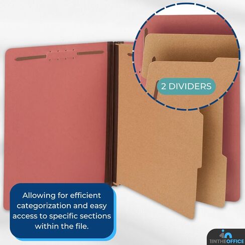 1InTheOffice Classification File Folder with Fasteners, Letter Size, 2 Dividers, 2.5" Expansion, Red, 10 Pack in Saudi Arabia