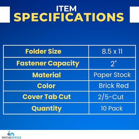 1InTheOffice Classification File Folder with Fasteners, Letter Size, 2 Dividers, 2.5" Expansion, Red, 10 Pack in Saudi Arabia
