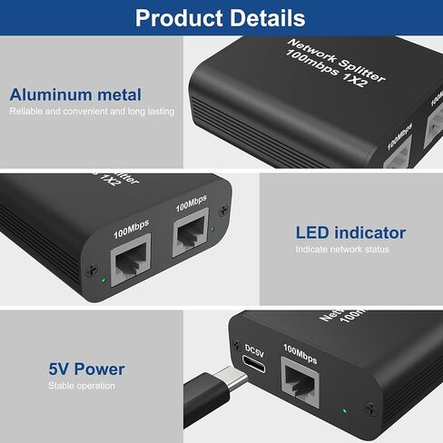 موزع إيثرنت RJ45 من 1 إلى 2 مخرج، مقسم شبكة LAN بسرعة 100 ميجابت في الثانية [جهازان للشبكات في نفس الوقت]، مفتاح كابل إيثرنت مقسم الإنترنت مع كابل طاقة USB لـ Cat 5/5e/6/7/8 in Kuwait