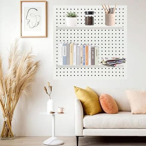 4 عبوات من أرفف بيجبورد بيضاء، أرفف بيجبورد خشبية مع دعامات، رف تخزين منظم للوحة الوتد، أرفف إكسسوارات بيجبورد للمنزل، المطبخ، المكتب، تخزين الحائط in Kuwait