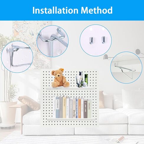 4 عبوات من أرفف بيجبورد بيضاء، أرفف بيجبورد خشبية مع دعامات، رف تخزين منظم للوحة الوتد، أرفف إكسسوارات بيجبورد للمنزل، المطبخ، المكتب، تخزين الحائط in Kuwait