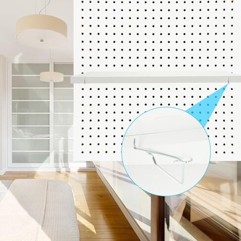 4 عبوات من أرفف بيجبورد بيضاء، أرفف بيجبورد خشبية مع دعامات، رف تخزين منظم للوحة الوتد، أرفف إكسسوارات بيجبورد للمنزل، المطبخ، المكتب، تخزين الحائط in Kuwait