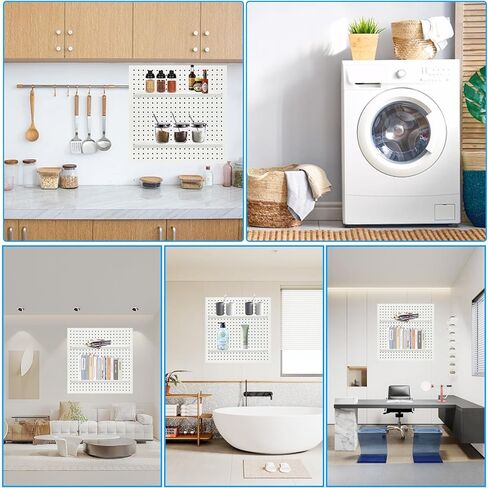 4 عبوات من أرفف بيجبورد بيضاء، أرفف بيجبورد خشبية مع دعامات، رف تخزين منظم للوحة الوتد، أرفف إكسسوارات بيجبورد للمنزل، المطبخ، المكتب، تخزين الحائط in Kuwait