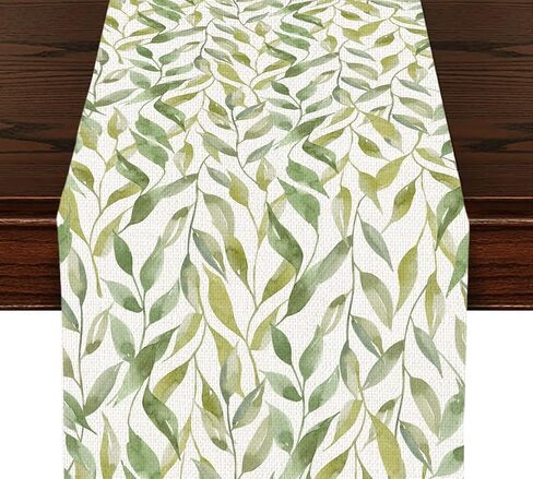 Boho Palm Leaves Table Runner, Kitchen Dining Table Decor, Watercolor Tropical Botanical Green Leaf Table Runners for Indoor Outdoor Home Holiday Wedding Birthday Party Decoration, 13 x 71 Inch in Saudi Arabia