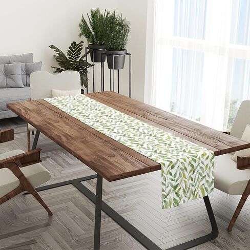 Boho Palm Leaves Table Runner, Kitchen Dining Table Decor, Watercolor Tropical Botanical Green Leaf Table Runners for Indoor Outdoor Home Holiday Wedding Birthday Party Decoration, 13 x 71 Inch in Saudi Arabia