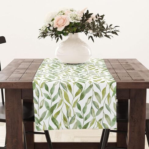 Boho Palm Leaves Table Runner, Kitchen Dining Table Decor, Watercolor Tropical Botanical Green Leaf Table Runners for Indoor Outdoor Home Holiday Wedding Birthday Party Decoration, 13 x 71 Inch in Saudi Arabia