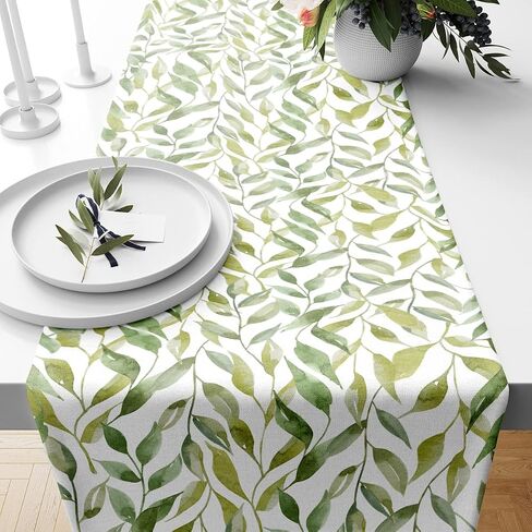 Boho Palm Leaves Table Runner, Kitchen Dining Table Decor, Watercolor Tropical Botanical Green Leaf Table Runners for Indoor Outdoor Home Holiday Wedding Birthday Party Decoration, 13 x 71 Inch in Saudi Arabia