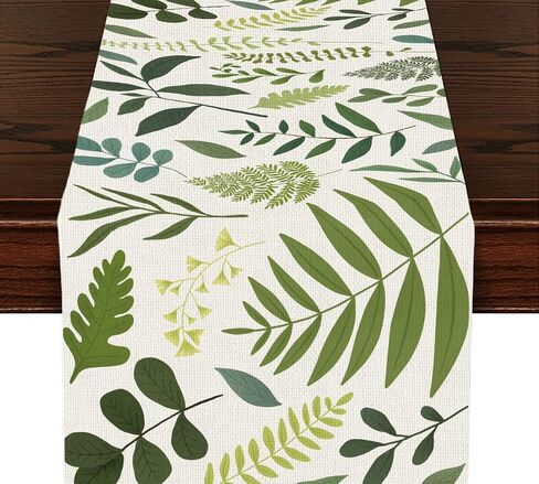 Boho Palm Leaves Table Runner, Kitchen Dining Table Decor, Watercolor Tropical Botanical Green Leaf Table Runners for Indoor Outdoor Home Holiday Wedding Birthday Party Decoration, 13 x 71 Inch in Saudi Arabia