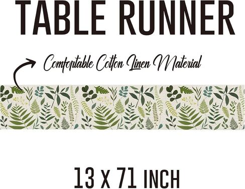 Boho Palm Leaves Table Runner, Kitchen Dining Table Decor, Watercolor Tropical Botanical Green Leaf Table Runners for Indoor Outdoor Home Holiday Wedding Birthday Party Decoration, 13 x 71 Inch in Saudi Arabia
