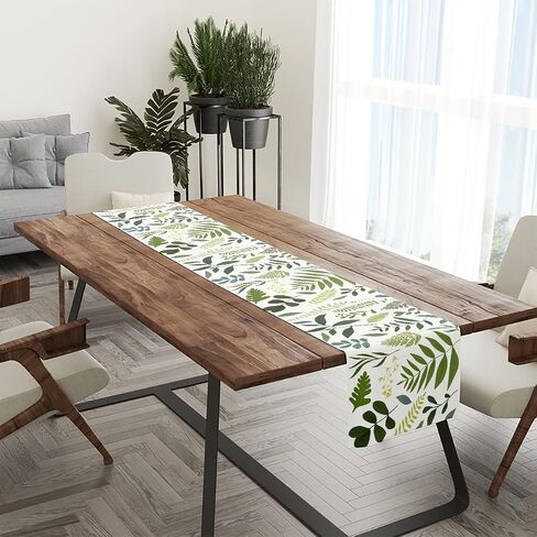 Boho Palm Leaves Table Runner, Kitchen Dining Table Decor, Watercolor Tropical Botanical Green Leaf Table Runners for Indoor Outdoor Home Holiday Wedding Birthday Party Decoration, 13 x 71 Inch in Saudi Arabia