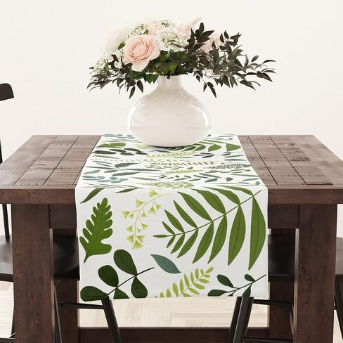 Boho Palm Leaves Table Runner, Kitchen Dining Table Decor, Watercolor Tropical Botanical Green Leaf Table Runners for Indoor Outdoor Home Holiday Wedding Birthday Party Decoration, 13 x 71 Inch in Saudi Arabia