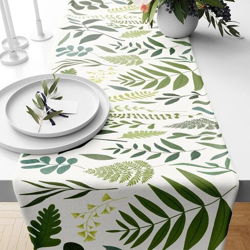 Boho Palm Leaves Table Runner, Kitchen Dining Table Decor, Watercolor Tropical Botanical Green Leaf Table Runners for Indoor Outdoor Home Holiday Wedding Birthday Party Decoration, 13 x 71 Inch in Saudi Arabia