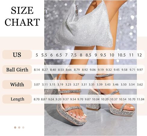 Ouepiano Women's Heeled Sandals Platform Rhinestone Square Toe Chunky High Heels Wedding Party Shoes in Saudi Arabia