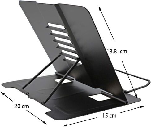 حامل كتب معدني قابل للطي مع 6 زوايا قابلة للتعديل ومشبك صفحة ورقية، حامل كتب قوي لسطح المكتب لكتب الطبخ والمجلة والكتب المدرسية والمستندات وكتاب الموسيقى والكمبيوتر المحمول والكمبيوتر اللوحي (أسود) in Kuwait