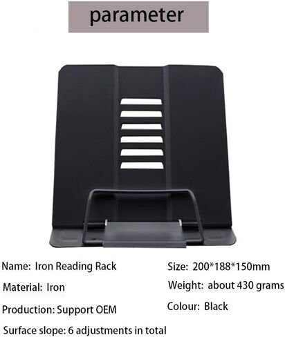 حامل كتب معدني قابل للطي مع 6 زوايا قابلة للتعديل ومشبك صفحة ورقية، حامل كتب قوي لسطح المكتب لكتب الطبخ والمجلة والكتب المدرسية والمستندات وكتاب الموسيقى والكمبيوتر المحمول والكمبيوتر اللوحي (أسود) in Kuwait