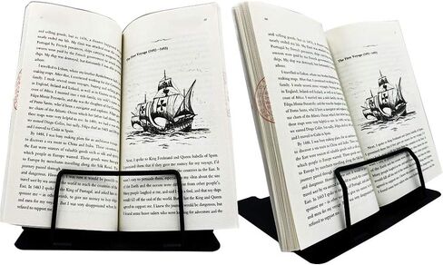 حامل كتب معدني قابل للطي مع 6 زوايا قابلة للتعديل ومشبك صفحة ورقية، حامل كتب قوي لسطح المكتب لكتب الطبخ والمجلة والكتب المدرسية والمستندات وكتاب الموسيقى والكمبيوتر المحمول والكمبيوتر اللوحي (أسود) in Kuwait