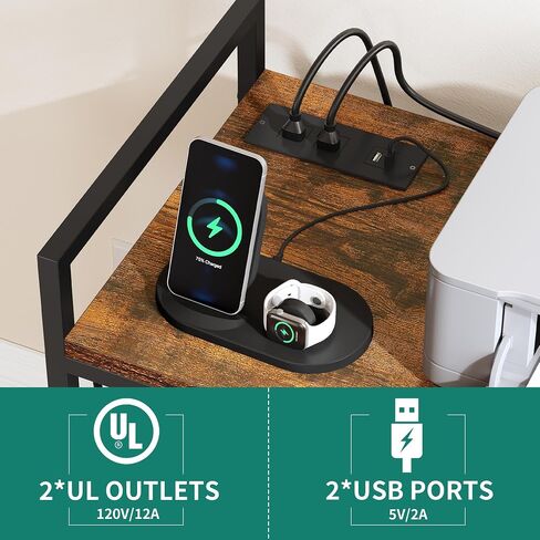 YITAHOME Printer Stand with Storage, 3 Tier Office Printer Desk Stand, Printer Stand for Home Office, File Cabinet with Charging Station, Black in Saudi Arabia